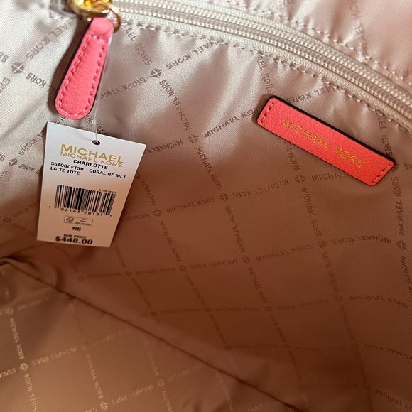 Michael Kors Charlotte Large Top Zip Shoulder Tote Bag MK Coral Reef Multi - Picture 7 of 10